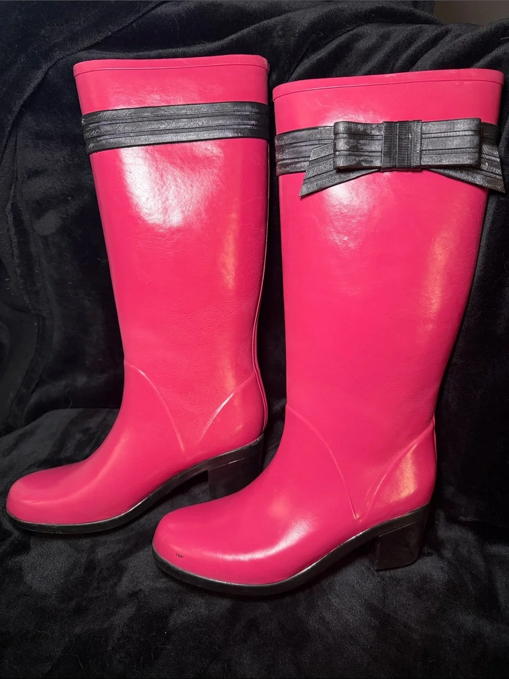 Kate Spade New York Hot Pink Bow Rain Boots Wellies Size 9